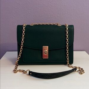 COACH Lane CK476 Dark Pine Leather Bag with Gold Chain